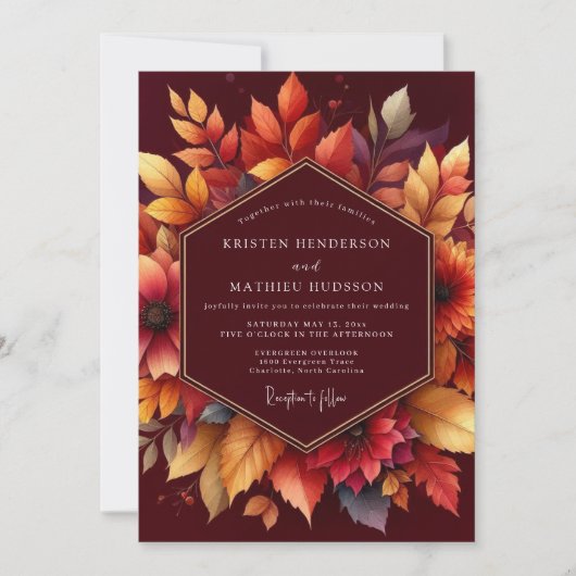 Bourgondische herfstbloemen romantische bruiloft kaart (Voorkant)