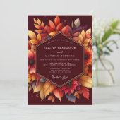 Bourgondische herfstbloemen romantische bruiloft kaart (Staand voorkant)
