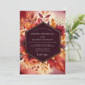 Bourgondische herfstbloemenbruiloft kaart (Staand voorkant)