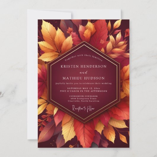Bourgondische Herfstloof Bruiloft Kaart (Voorkant)