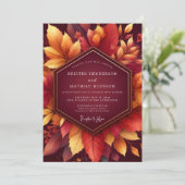 Bourgondische Herfstloof Bruiloft Kaart (Staand voorkant)