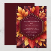 Bourgondische Herfstloof Bruiloft Kaart (Voorkant / Achterkant)