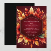 Bourgondische herfstloof romantische bruiloft kaart (Voorkant / Achterkant)