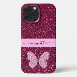 Bourgondische Hoes met persoonlijke naam en vlinde iPhone 13 Pro Max Hoesje