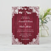 Bourgondische houten kant romantische rustieke bru kaart (Staand voorkant)