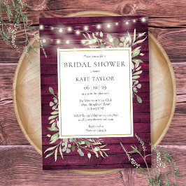 Bourgondische houten slingerlichten groen Huwelijk Kaart