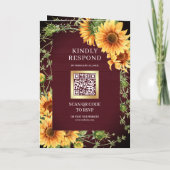 Bourgondische houten zonnebloem foto boog QR-code  (Achterkant)
