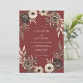Bourgondische Intimate Harvest Bruiloft Kaart (Staand voorkant)
