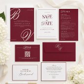 Bourgondische ivoorkleurige Monogram Save The Date