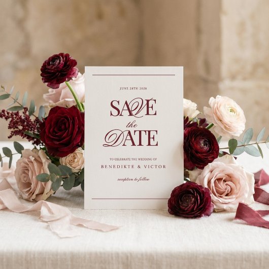 Bourgondische ivoorkleurige Monogram Save The Date