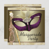 Bourgondische Ivoren Parel Maskerade Party Kaart (Voorkant / Achterkant)