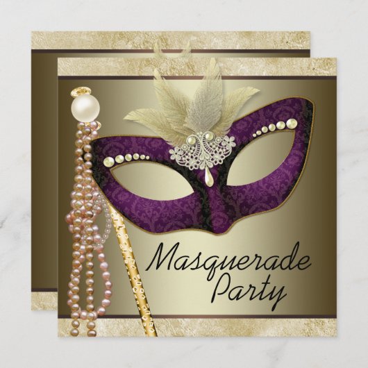 Bourgondische Ivoren Parel Maskerade Party Kaart (Voorkant / Achterkant)