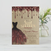 Bourgondische jurk, glitter druppels licht Kraft z Kaart (Staand voorkant)