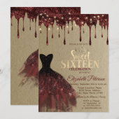 Bourgondische jurk, glitter druppels licht Kraft z Kaart (Voorkant / Achterkant)