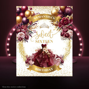 Bourgondische jurk Sweet Sixteen Achtergrond Gold Wandkleed