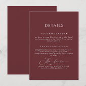 Bourgondische kalligrafie romantische bruiloft det informatiekaartje (Voorkant / Achterkant)