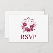 Bourgondische kam met initialen en trouwcode RSVP kaartje (Voorkant / Achterkant)