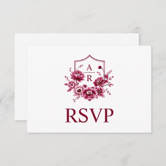 Bourgondische kam met initialen en trouwcode RSVP kaartje (Voorkant / Achterkant)