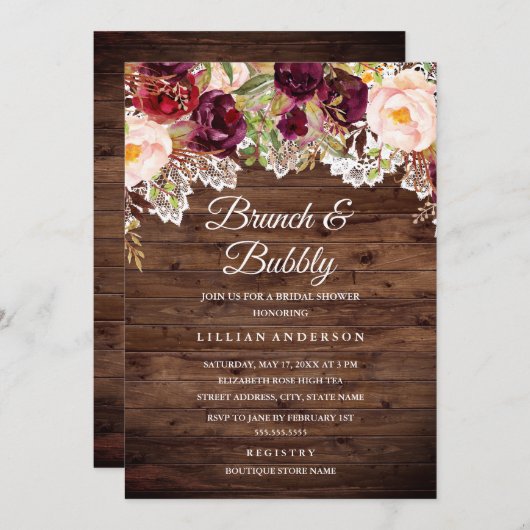 Bourgondische kant brunch en bubbelig Vrijgezellen Kaart (Voorkant / Achterkant)