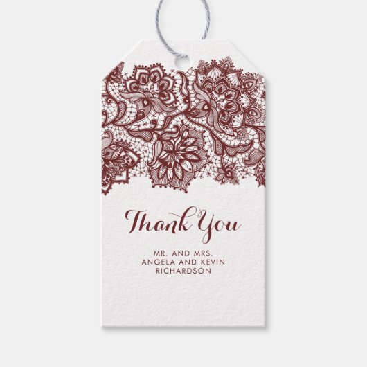 Bourgondische kant Elegante bruiloft Cadeaulabel (Voorkant)