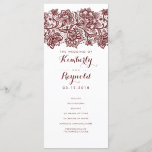 Bourgondische kant Elegante witte bruiloft program Programmakaart
