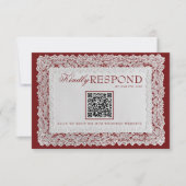Bourgondische Kant Onderlegger Oude Geld QR Code B RSVP Kaartje (Voorkant)