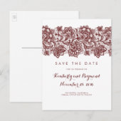 Bourgondische kant Save the Date Aankondigingskaart (Voorkant / Achterkant)