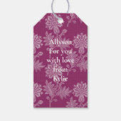 Bourgondische kanten bloemen bruiloftsfeest cadeaulabel (Voorkant)