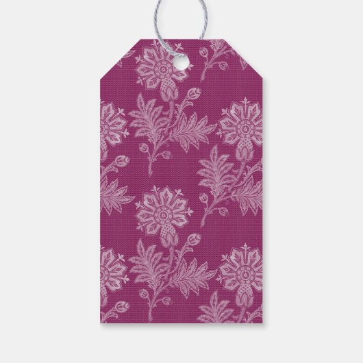 Bourgondische kanten bloemen bruiloftsfeest cadeaulabel (Achterkant)