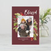 Bourgondische Kerstgroen rustiek 1 foto Feestdagenkaart (Staand voorkant)