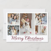 Bourgondische Kerstmis Familiefotocollage Feestdagenkaart (Voorkant)