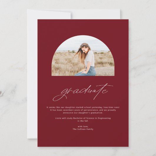 Bourgondische klasse van 2025 Arch Photo Afstudere Aankondiging (Achterkant)