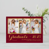 Bourgondische klasse van 2025 Photo Collage Afstud Folie Uitnodiging (Staand Voorkant)