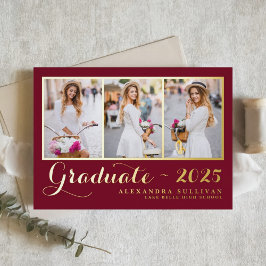 Bourgondische klasse van 2025 Photo Collage Afstud Folie Uitnodiging