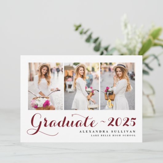 Bourgondische klasse van 2025 Photo Collage Afstud Kaart (Staand voorkant)