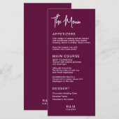 Bourgondische klassieke elegante bruiloft menu (Voorkant / Achterkant)