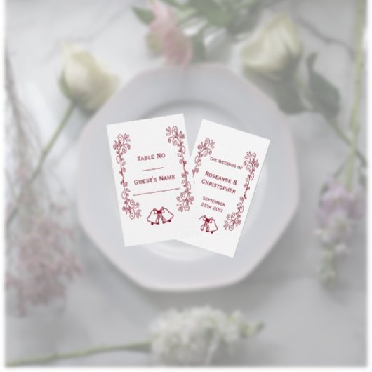 Bourgondische klokken Scrollwork Ontwerp Wedding Plaatskaartje