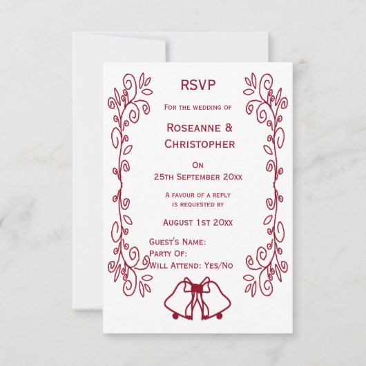 Bourgondische klokken Scrollwork Ontwerp Wedding RSVP Kaartje (Voorkant)