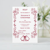 Bourgondische klokken Scrollwork Ontwerp Wedding RSVP Kaartje (Staand voorkant)