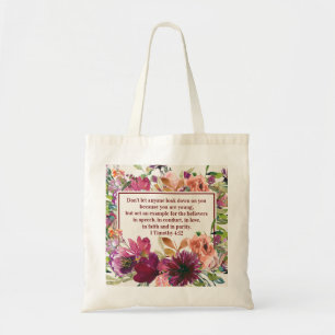 Bourgondische koraal bloemrijke christelijke Bijbe Tote Bag