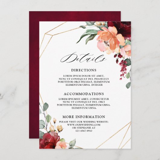 Bourgondische koraal Sinaasappel eucalyptus bruilo Informatiekaartje (Voorkant / Achterkant)