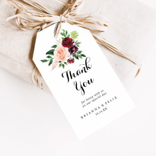 Bourgondische lente bloemenbruiloft dank u cadeaulabel