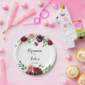 Bourgondische lente bloemenkalligrafie bruidstaart papieren bordje (Feest)