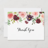 Bourgondische lente bloemenkalligrafie platte brui bedankkaart (Voorkant)