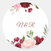 Bourgondische lente Elegante bloemenbruiloft envel Ronde Sticker (Voorkant)
