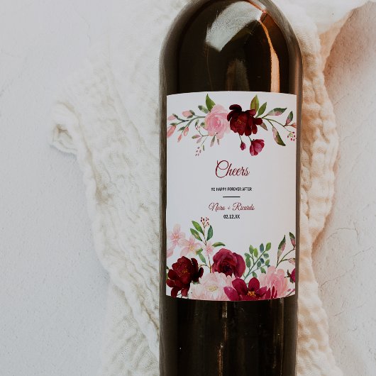 Bourgondische lente Elegante bloemenbruiloft wijn  Etiket