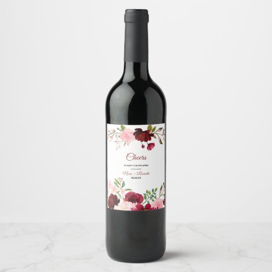 Bourgondische lente Elegante bloemenbruiloft wijn Wijn Etiket (Voorkant)