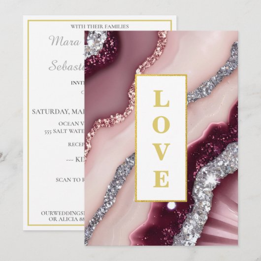 *~ Bourgondische LIEFDE Agaat AR66 RSVP QR bruilof Kaart (Voorkant / Achterkant)