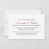 Bourgondische lint winter bruiloftsreceptie kaart (Achterkant)