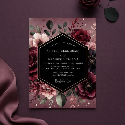 Bourgondische luxe trouwbloemen kaart